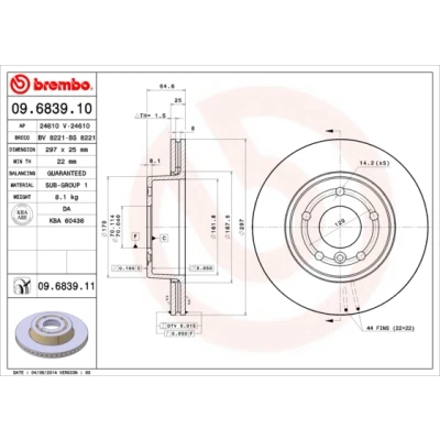 Abbildung von BREMBO COATED DISC LINE 09.6839.11 Bremsscheibe 297 25 5 innenbelüftet beschichtet LAND ROVER: Range Rover 2