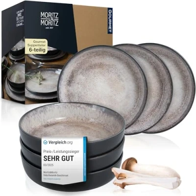 Abbildung von Moritz &amp; Tafelservice VIDA 6tlg Suppenteller Beige (6 tlg), 6 Personen, Porzellan, Bowl Schüssel für Personen