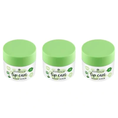 Abbildung von essence lip care SUGAR SCRUB, Lippenpeeling, Nr. 02, Grün, feuchtigkeitsspendend, regenerierend, pflegend, vegan, ohne Konservierungsstoffe, Parabene, Mikroplastikpartikel, 3er Pack (3x9g)