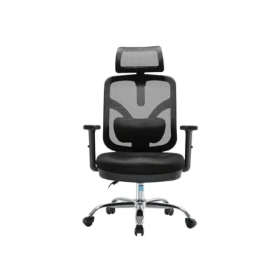 Abbildung von Angel Bürostuhl ergonomisch Schreibtischstuhl hat verstellbare Lordosenstütze &amp; Kopfstütze Office Chair mit Höhenverstellung und Wippfunktion 150 kg belastbar Farbe: Schwarz