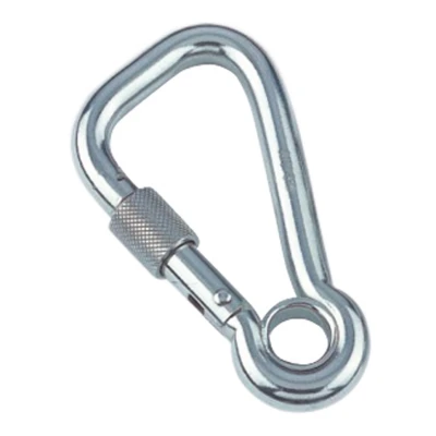 Abbildung von Karabiner asym. mit Sicherheitsmutter und Kausche 8 x 80 mm Edelstahl 316 (A4)