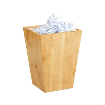 Abbildung von Relaxdays Papierkorb Bambus, eckig, 6 l, ohne Deckel, für Büro, Kinderzimmer, Bad, Mülleimer HxBxT: 27x20x20cm, natur