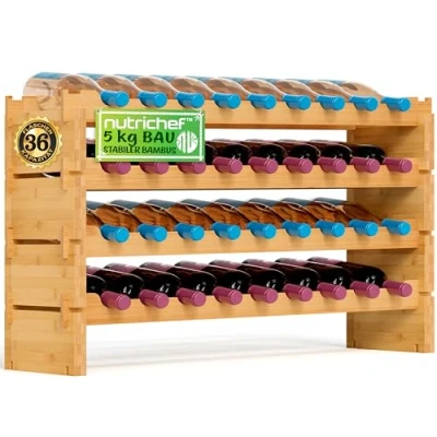 Abbildung von NutriChef Flaschenregal Stapelbar, Weinregal Holz Wine Rack Stapelbar Modular für 36 Flaschen, Schmal mit 85 x 25 81cm, geeignet als Keller &amp; Küche