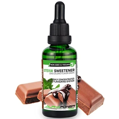 Abbildung von ALPHAPOWER FOOD Stevia, zuckerfreie flavour Drops Schokolade 100% natürliches liquid Aroma + Zuckerersatz für Wasser, Müsli, Süßspeisen, Smoothies