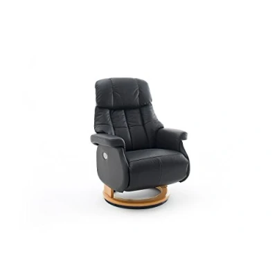 Abbildung von Robas Lund Relaxsessel Calgary Comfort XL elektrisch verstellbar, bis 150 kg belastbar, Echtleder schwarz, Gestell Holz natur