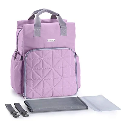 Abbildung von SONARIN Wasserdicht Multifunktions Baby Wickelrucksack Wickeltasche mit Wickelunterlage,Kinderwagen Riemen,Laptop stoßsichere Tasche,Flasche Isolierte Taschen,Große Kapazität,Waschmaschinenfest(Lila)