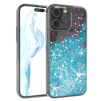 Abbildung von EAZY Case Glitzer Hülle kompatibel mit iPhone 15 Pro Max Handyhülle für Silikon leichtes Shiny Cover stoßfestes Phone als Fallschutz in Klar Transparent/Blau