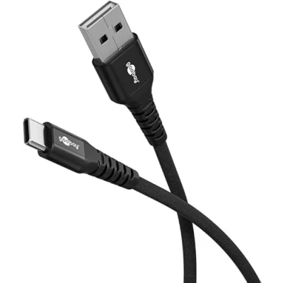 Abbildung von goobay USB A auf C 60W / 0,5m Flexibles Textilkabel 480 Mbits Ladekabel C/Supersoft/Samsung, Xiaomi, Google, Nothing Phone Kabel/Stoffkabel/Schwarz 74525