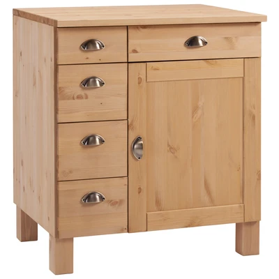 Abbildung von Home affaire Unterschrank &quot;Oslo&quot;, 75 cm breit, 1 Tür, 5 Schubladen, aus Kiefer, Metallgriffe