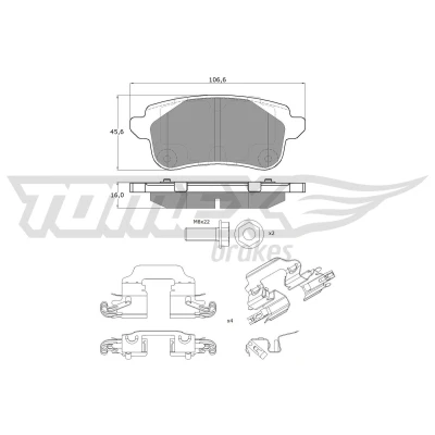Abbildung von TOMEX brakes TX 18 66 Bremsbelagsatz Hinterachse nicht für Verschleißwarnanzeiger vorbereitet mit Bremssattelschrauben Zubehör