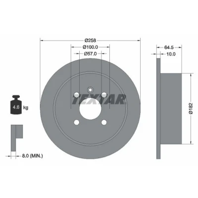 Abbildung von TEXTAR 92129000 Bremsscheibe 258 10 04/05 100 voll ohne Radbefestigungsbolzen, Radnabe DAEWOO: Nubira Schrägheck, Kombi