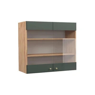 Abbildung von Vicco Glashängeschrank Fame Line, Grün Gold Landhaus/Goldkraft Eiche, 80 cm