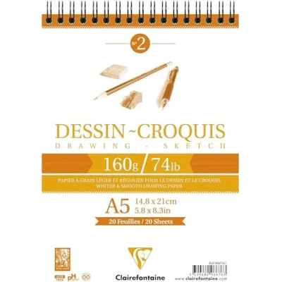 Abbildung von Clairefontaine 96676C Zeichenblock mit Doppelspirale Croquis, Din A5 14.8 x 21 cm, 35 Blatt, 160 g, weiß