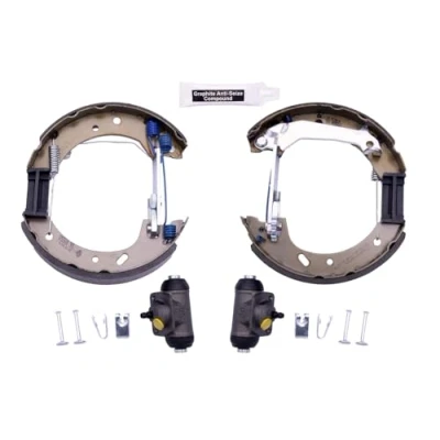 Abbildung von HELLA Shoe Kit Pro 8DB 355 004 081 Bremsensatz, Trommelbremse mit Radbremszylinder, Stellelement FORD: MONDEO 1, 1 Stufenheck