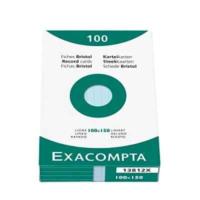 Abbildung von Exacompta 13812X Karteikarten (205q/qm Karton, holzfrei, DIN A6, liniert, ungelocht) 100er Pack blau