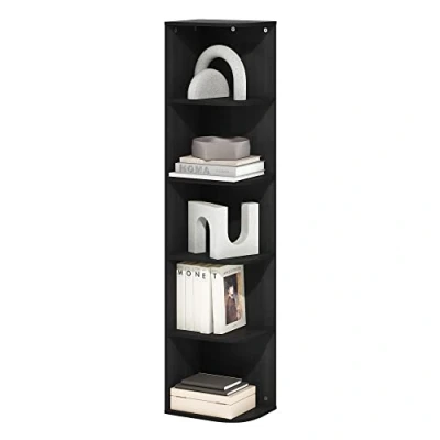 Abbildung von Furinno Pasir 5 stufiges Eck Bücherregal mit offenem Regal, Schwarzes Holz