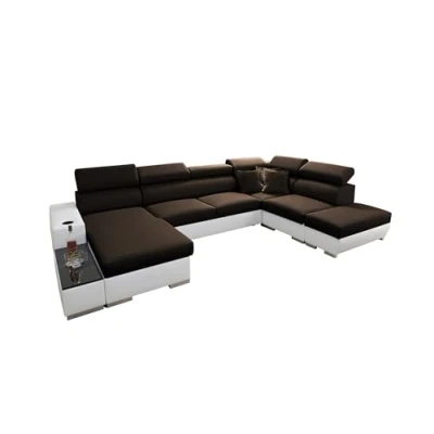 Abbildung von All4All Ecksofa mit Schlaffunktion Picanto 358 cm x 227 Wohnlandschaft U Form Sofa Bettkasten XXL Groß Gewebe Kunstleder Linke Seite Dunkelbraun/Weiß Modern 26