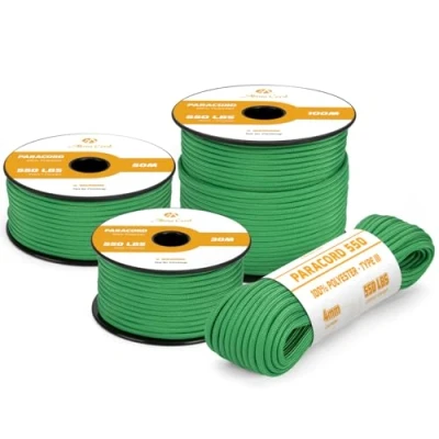 Abbildung von Abma Cord Paracord 4mm 50m Schnur Typ III 550 Seil 7 Kern für Outdoor, Camping, Survival, Basteln, Armband Max. 250kg Jadegrün
