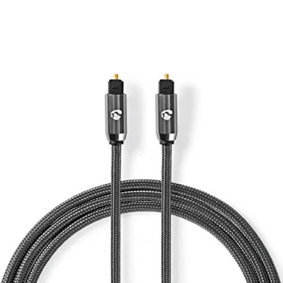 Abbildung von Optisches Audiokabel Toslink Stecker 3.00 m Rund Baumwolle Gun Metal Grau Verpackung mit Sichtfenster