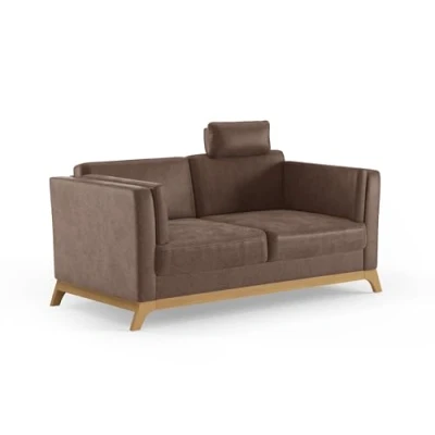 Abbildung von Cavadore 2,5er Sofa Vida / 2,5 Sitzer Couch im trendigen Design mit massivem Holzrahmen in Eiche, Kopfstütze Kuschelkissen 183 x 84 93 Mikrofaser, Hellbraun
