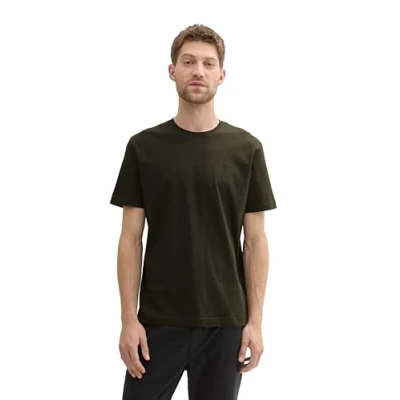 Abbildung von TOM TAILOR Herren Basic T Shirt mit Logo Stickerei,11172 Dark Rosin Green, XXXL