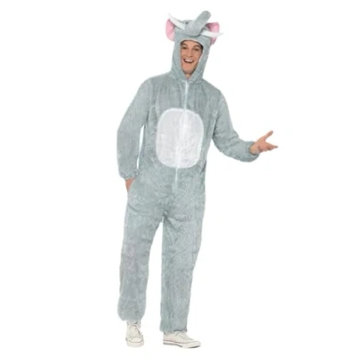 Abbildung von Smiffys Kostüm Flauschiger Elefant Kapuzenoverall Kostüm, Gemütlicher Einteiler mit Tierkapuze