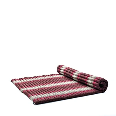 Abbildung von Leewadee Faltbare Bodenmatratze Japanischer Rollbarer Futon Tatami Faltmatte Gästebett Camping Matratze Thai Massage Matte, Kapok Füllung, 190 x 145 cm, Braun Rot