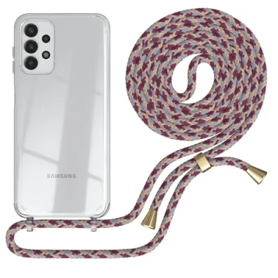 Abbildung von EAZY CASE Handykette kompatibel mit Samsung Galaxy A13 (4G / 5G) Handyhülle Umhängeband Handykordel Schutzhülle Silikonhülle Hülle Band Stylische Kette Bordeaux Camouflage
