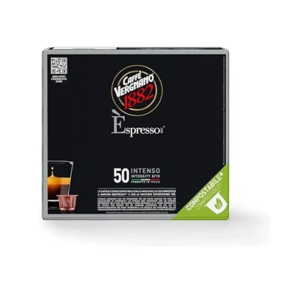 Abbildung von Caffè Vergnano 1882 Èspresso Nespresso kompatible kompostierbare Kaffeekapseln, Intenso (Intensiv) Packung enthält 50 Kapseln