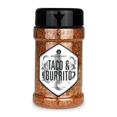 Abbildung von Ankerkraut Taco &amp; Burrito, mexikanischer Street Food Klassiker, 190g im Streuer, Gewürz Mischung für zu Hause, lecker schmecker, Marinade Fleisch