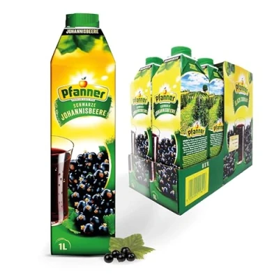 Abbildung von Pfanner Schwarze Johannisbeere (8 x 1 l) 25 % Fruchtgehalt Getränk im Vorratspack Fruchtgetränk aus