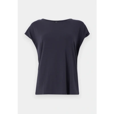 Abbildung von VERO MODA Damen Einfarbiges Stretch T Shirt Basic Rundhals Top Oberteil Tief Angesetzte Schultern VMAVA, Farben:Blau 2, Größe:L