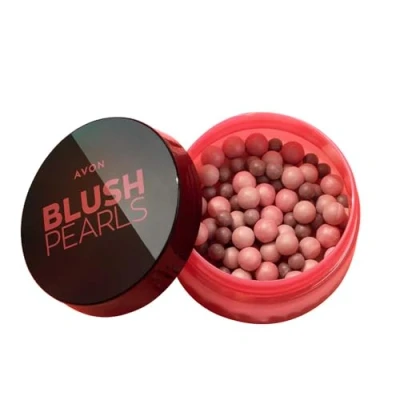 Abbildung von Avon Blush Puderperlen Pearls Farbe warm 28g strahlender Glow Rouge neue Serie größere Dose