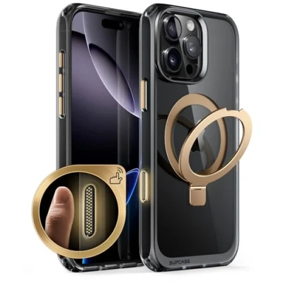 Abbildung von SupCase für iPhone 16 Pro Hülle 6.3&#039;&#039; mit Ringständer, Kompatibel MagSafe Slim Handyhülle Dünn Case Durchsichtig Schutzhülle Backcover [UBeetle Mag Stand] 2024 (Gold)