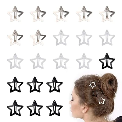 Abbildung von Wisebom Stern Haarspangen 24 Stück Pentagramm Y2K Haar Haarnadeln Metall Rutschfest Retro Punk BB für Frauen und Mädchen (3 Farben)