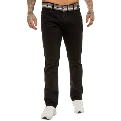 Abbildung von 989Zé ENZO Herren Jeans mit geradem Bein, normale Passform, Denim Hose, Schwarz , 32 W / L