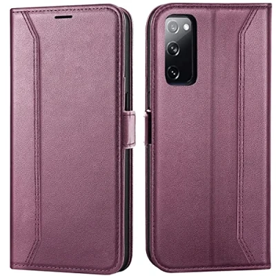 Abbildung von Verco Handyhülle für Samsung Galaxy S20 FE, 6,5 Zoll Premium Klapphülle Handy Flip Case FE 5G Hülle Book Tasche, Brombeere