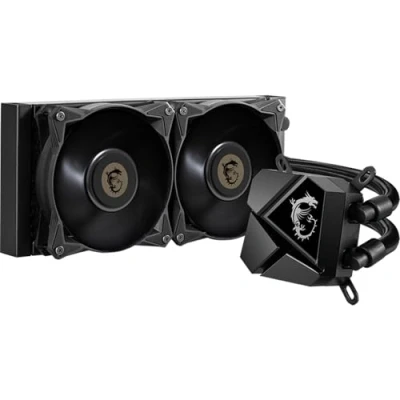 Abbildung von MSI MAG CORELIQUID P240 AIO CPU Wasserkühlung, Klavierlackoptik Schwarz, integrierte Lüfterpumpe, Split Flow verdampfungssichere Schläuche, einfache Montage AMD &amp; Intel kompatibel