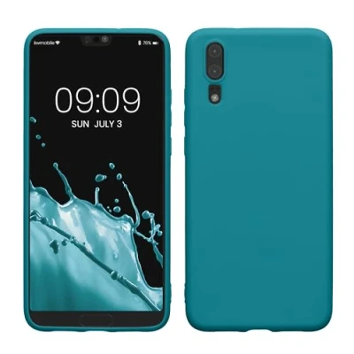 Abbildung von kwmobile Hülle kompatibel mit Huawei P20 weiches TPU Silikon Case Cover geeignet für kabelloses Laden Petrol matt
