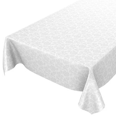 Abbildung von ANRO Wachstuchtischdecke Wachstuch abwaschbar Tischdecke Blumen Einfarbig Uni Weiß Reliefdruck Damast 120x140cm