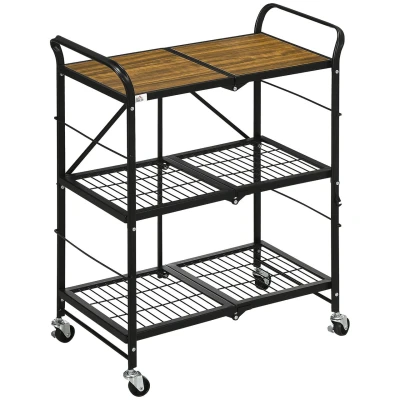 Abbildung von HOMCOM Servierwagen Rollwagen, Klappbarer Küchenwagen mit 3 Ebenen, (Küchenregal auf 4 Rollen, 1 St., für Esszimmer, Wohnzimmer), 68 x 35 85 cm