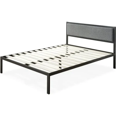 Abbildung von Zinus Korey Bett 160 x 200 cm Bettgestell Höhe 36 mit Stauraum unter dem Plattformbettrahmen aus Metall gepolstertem Kopfteil Schwarz und Grau
