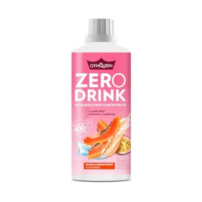 Abbildung von GymQueen Zero Drink Papaya Maracuja 1000ml, kalorienarmes und zuckerfreies Getränkekonzentrat, angereichert mit B Vitaminen Carnitin, Getränke Sirup für Erfrischungsgetränke