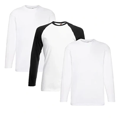 Abbildung von Fruit of the Loom Valueweight Langarm T Shirt für Herren, 2 x Weiß + 1 Schwarz Hlkauf Notizblock, M