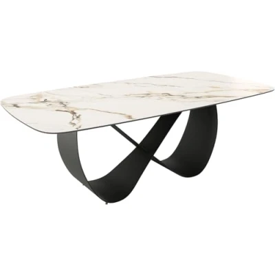 Abbildung von Esstisch Edge Boot 240x120cm Keramik Calacatta Luxe Weiß Gold Grau Infinity Metall Schwarz