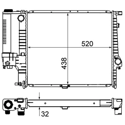 Abbildung von MAHLE ORIGINAL CR 280 000S Kühler, Motorkühlung für Fahrzeuge mit/ohne Klimaanlage 520 438 32 Kühlrippen gelötet BMW: 5 Limousine, Touring