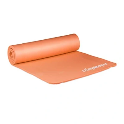 Abbildung von Relaxdays Unisex Erwachsene Yogamatte, 1 cm dick, für Pilates, Fitness, gelenkschonend, mit Tragegurt, Gymnastikmatte 60 x 180 cm, orange, Stück