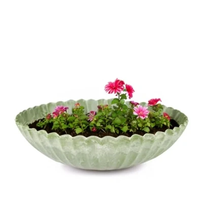 Abbildung von matches21 HOME &amp; HOBBY Blumentopf Dekoschale runde Pflanzschale für aussen grün marmoriert Ø 22 cm (1 St), Blumen Schale als Gartendeko Vogeltränke Springbrunnen Friedhof