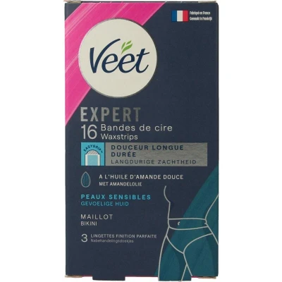Abbildung von Veet Expert 16 Kaltwachsstreifen für empfindliche Haut perfekte Verarbeitung langanhaltende Haarentfernung