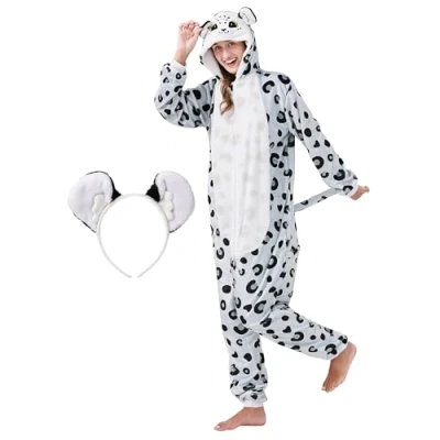 Abbildung von Corimori Partyanzug Flauschiges Schneeleopard Kostüm mit Haarreif, Jumpsuit, Pyjama, Fasching, Kigurumi, Tierkostüme, Bill